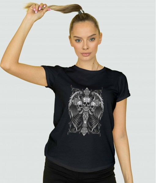 Дамска тениска с щампа Готика Cross Skull